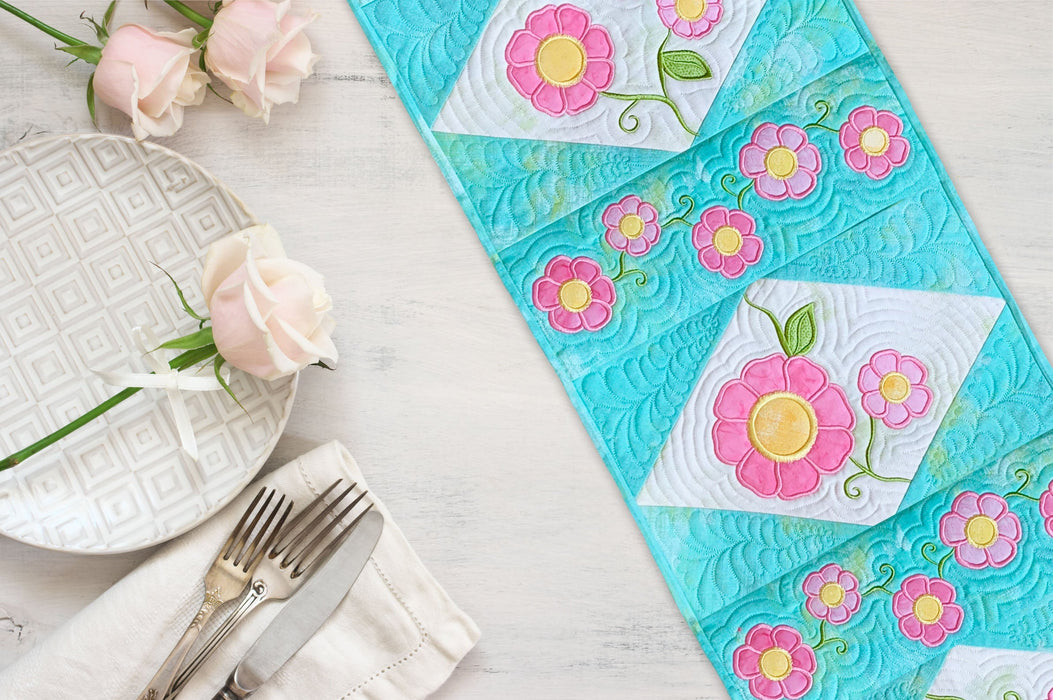 Brilliant Blooms Quilt Table Runner In-the-Hoop Embroidery Design