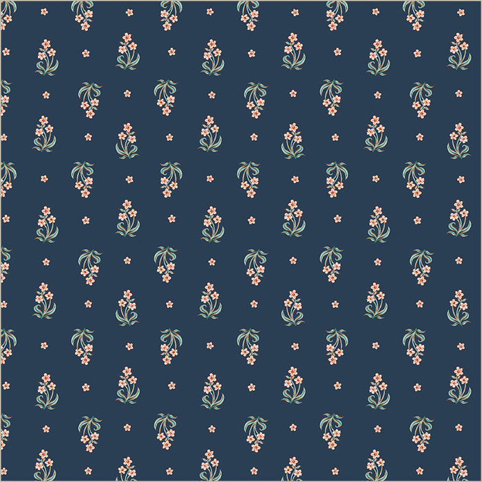 Tapestry Posy Prussian Cotton 43”/44” Fabric Per Yard