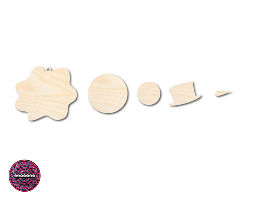 Unfinished Wood Melting Snowman with Top Hat 5pc. Set | JGrondz | DIY Craft Cutout | 4" | 1/4" Thick