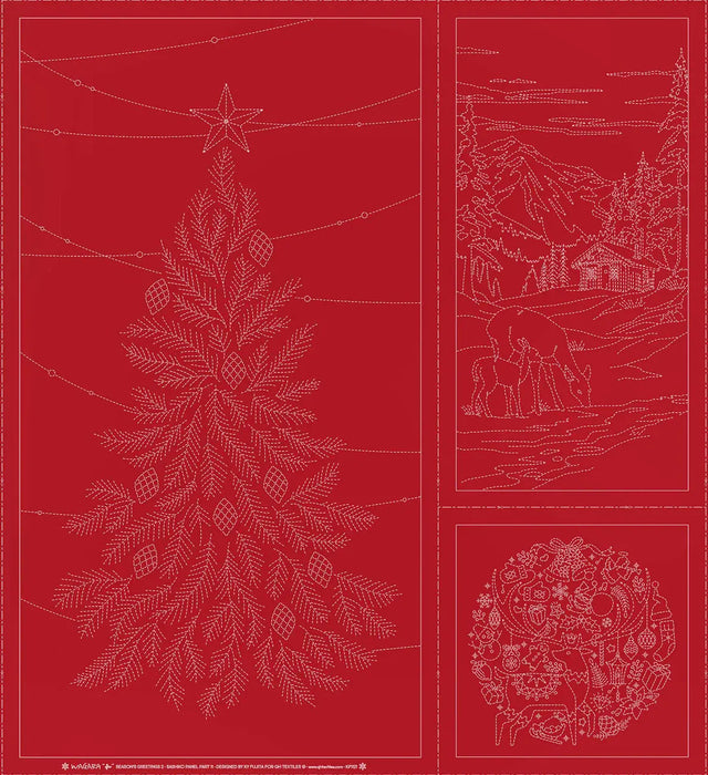 Wagara Sashiko Panel Season's Greeting Part 2 Red