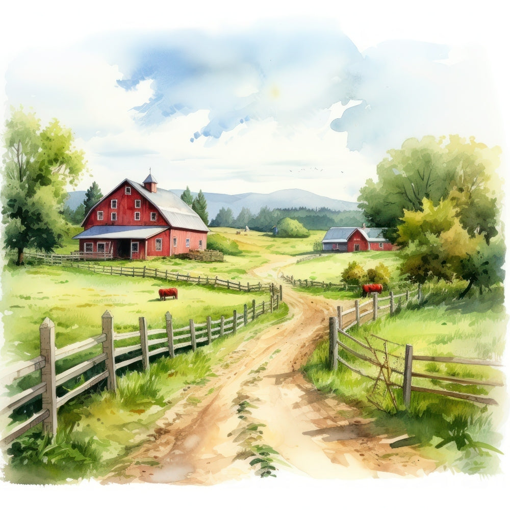 Watercolor Farm Life Fabric Panel 18 — High Country Quilts