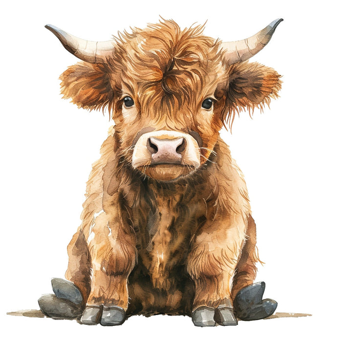 Watercolor Highland Cow Fabric Panel 8