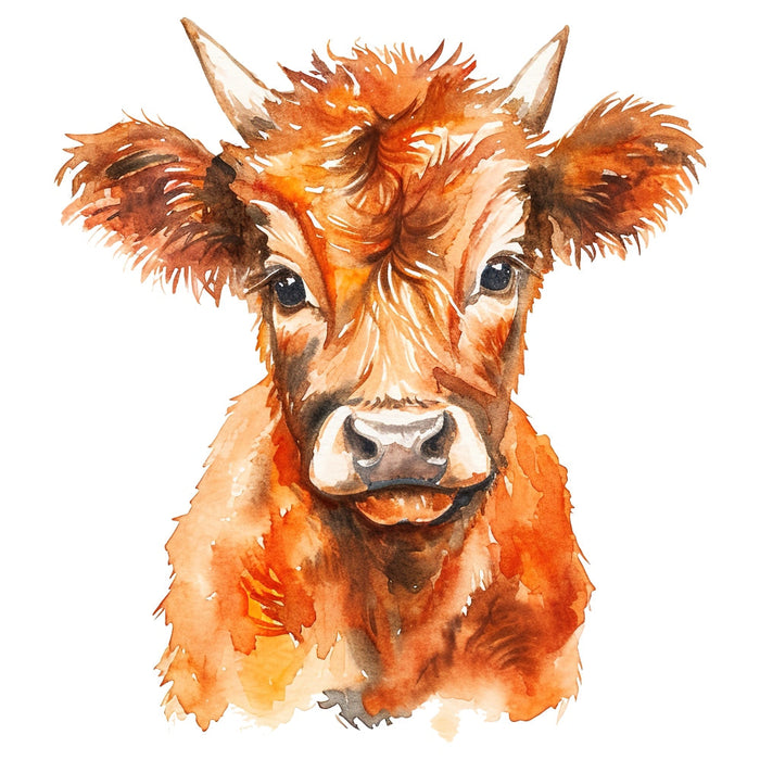 Watercolor Highland Cow Fabric Panel 9