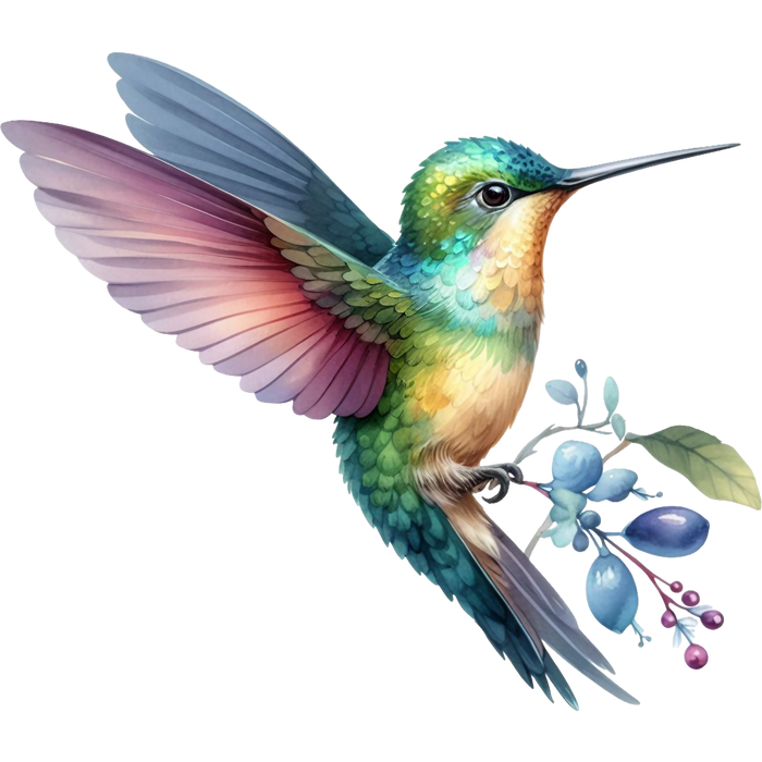 Watercolor Hummingbird Floral Fabric Panel 21