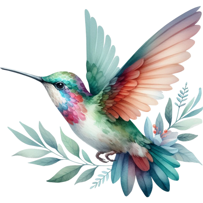 Watercolor Hummingbird Floral Fabric Panel 25