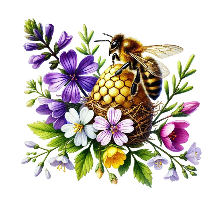 Watercolor Spring Bees Fabric Panel 21