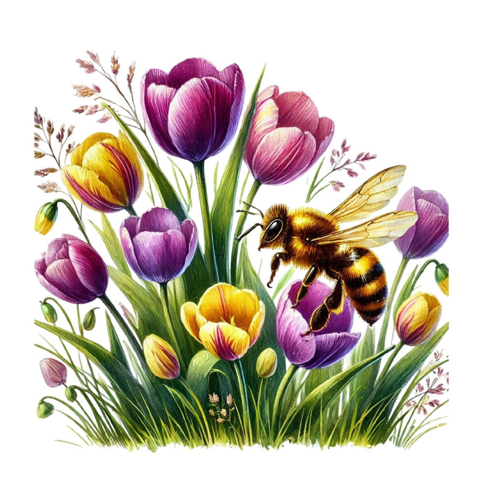 Watercolor Spring Bees Fabric Panel 23
