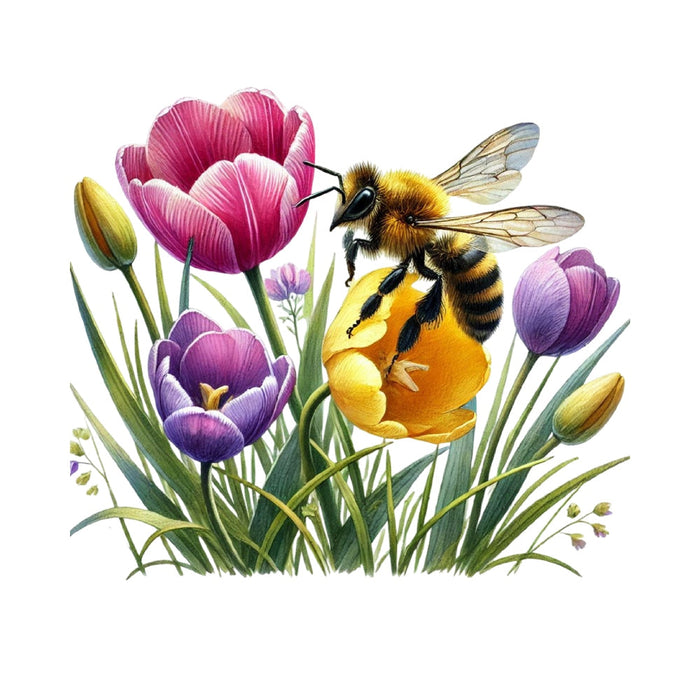 Watercolor Spring Bees Fabric Panel 6