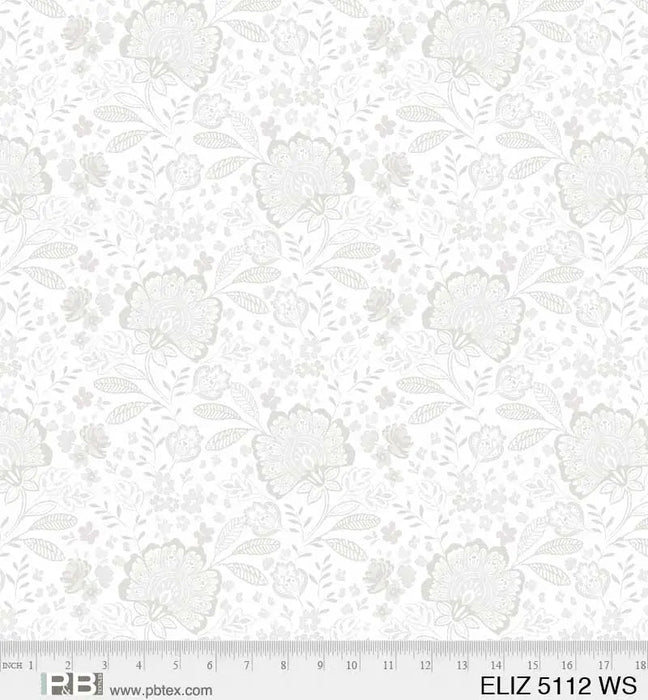 White Allover Elizabeth Jacobean Wideback Fabric Per Yard