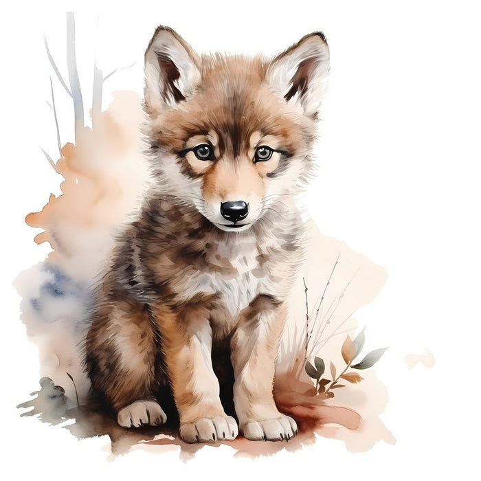 Woodland Baby Wolf 2 Fabric Panel