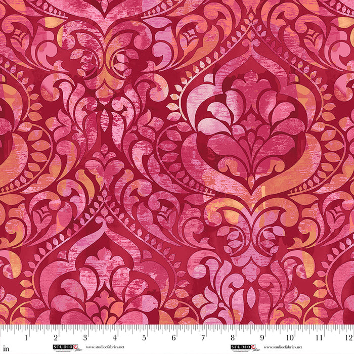 You Damask! Ruby Cotton Wideback Fabric per yard