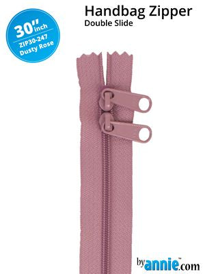 Handbag Zippers 30 in Double Slide Dusty Rose
