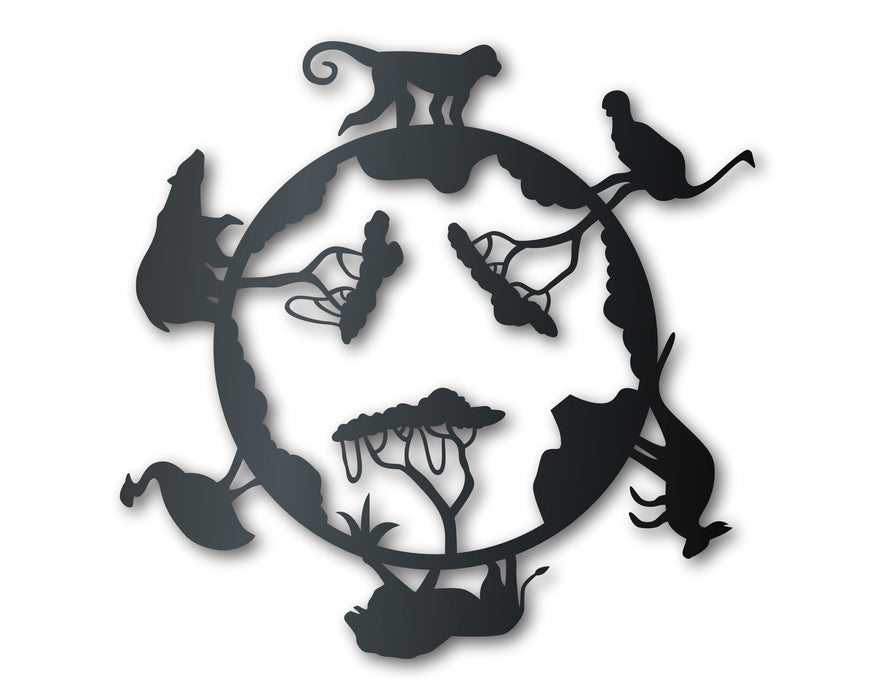 Metal World Safari Sign | Metal Zoo Animals Wall Art | Indoor Outdoor | Up to 46" | Over 20 Color Options