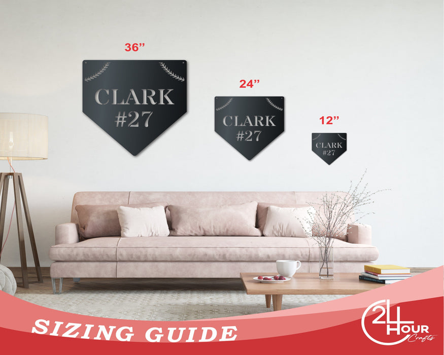 Custom Metal Baseball Homeplate Wall Art - Custom Metal Sports Sign - 14 Color Options