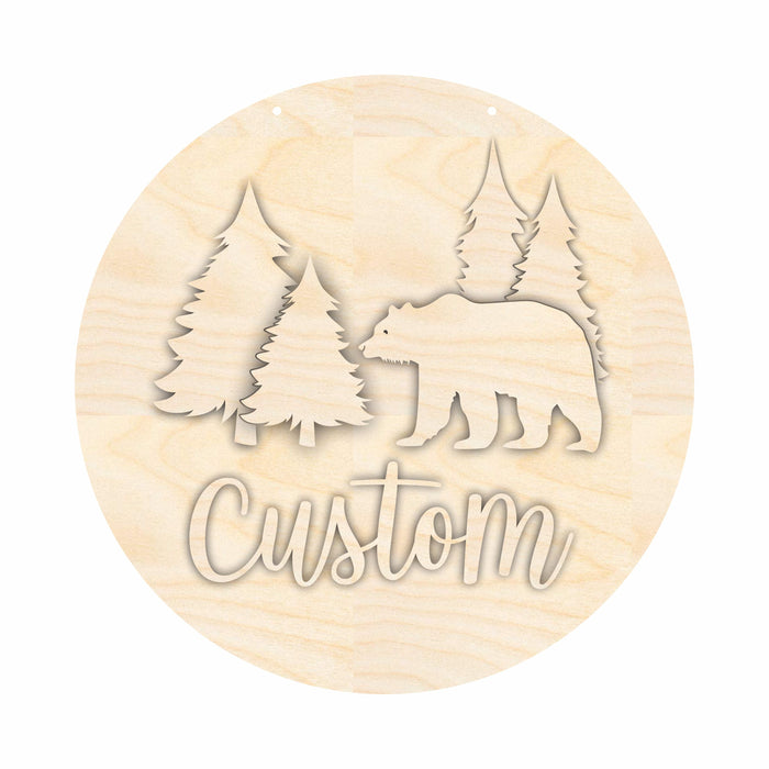 Unfinished Wood Custom Name Bear Door Sign Kit | Wood Craft Cutouts | 1/4" Thick |