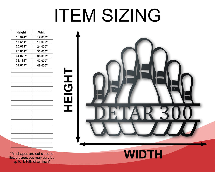 Custom Metal Bowling Pins Wall Art - Metal Sports Sign - 14 Color Options