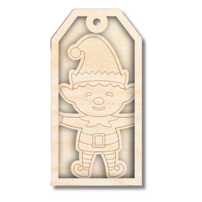 Unfinished Wood Layered Christmas Gift Tags | 14 Options | 3 Piece | 4"-6" Tall | 1/8" Wood | Wood Craft DIY