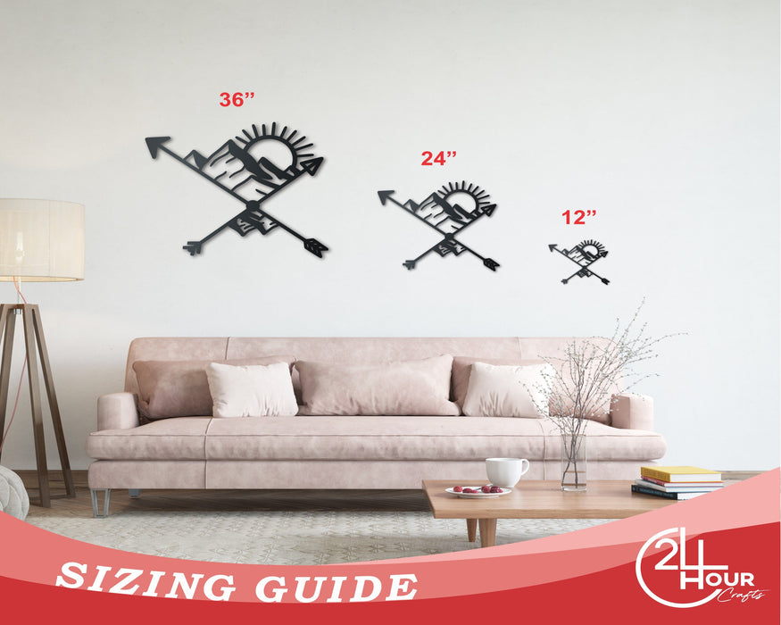 Metal Arrow Mountains Wall Art | Indoor Outdoor | Up to 46" | Over 20 Color Options