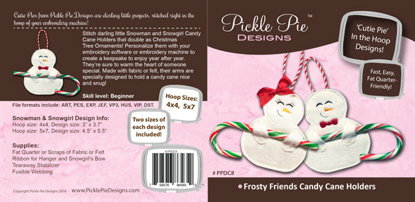 Frosty Friends Candy Cane Holders In the Hoop Embroidery Design Collection
