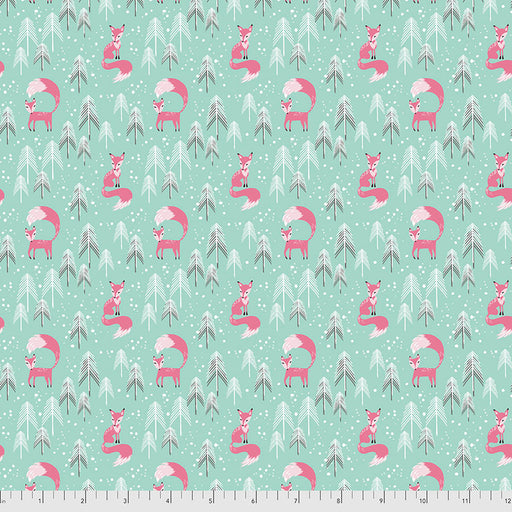 FS Snowy Day Flannel Foxes Aqua