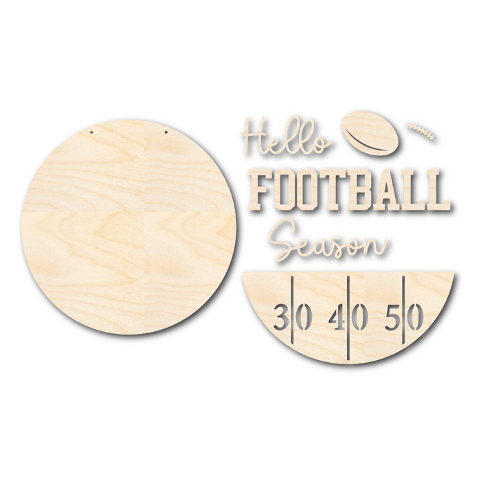 Unfinished Wood Hello Football Season Door Sign Kit | Wood Craft Cutouts | 1/4" Thick |