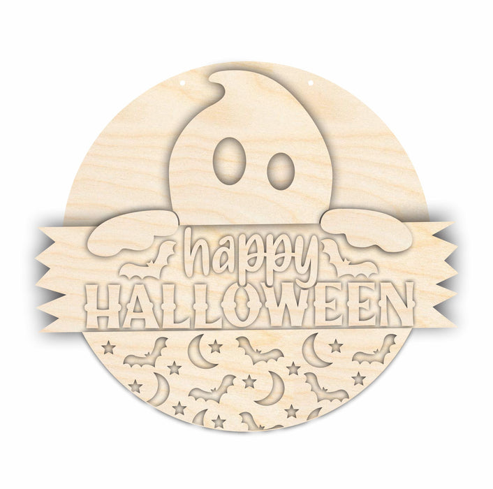 Unfinished Wood Ghost Halloween Door Sign Kit | Wood Craft Cutouts | 1/4" Thick |