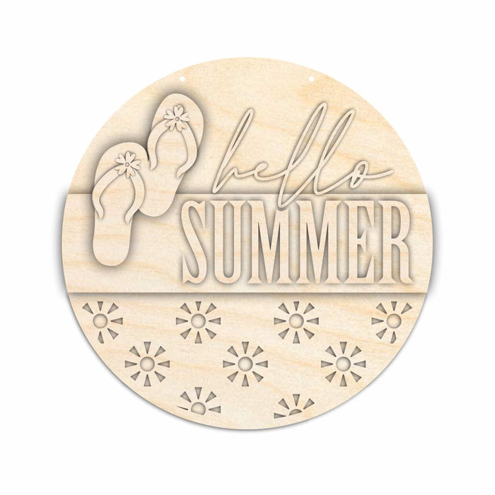 Unfinished Wood Hello Summer Door Sign Kit | Wood Craft Cutouts | 1/4" Thick |