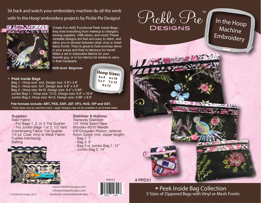 Peek Inside Zipper Bags In the Hoop Embroidery Design Collection