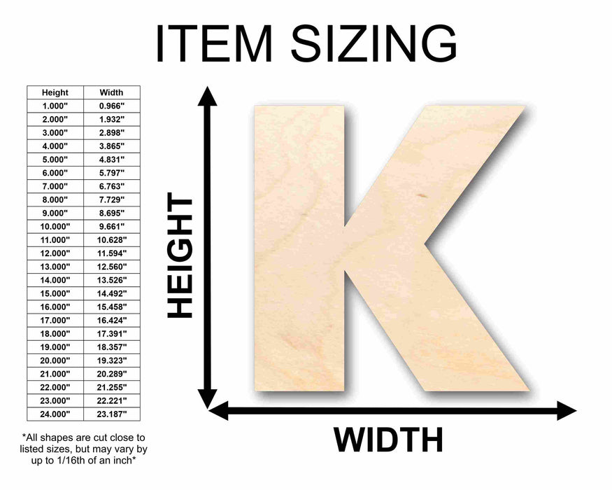 Unfinished Wood Block Letter K - Craft - up to 46" DIY