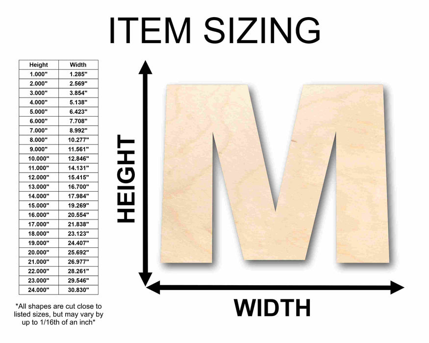Unfinished Wood Block Letter M - Craft - up to 46" DIY