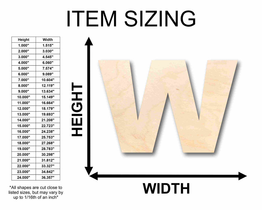 Unfinished Wood Block Letter W - Craft - up to 46" DIY