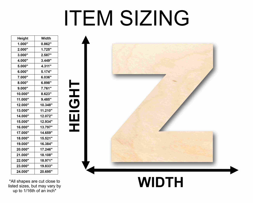 Unfinished Wood Block Letter Z - Craft - up to 46" DIY