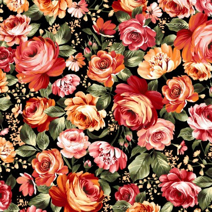 MY Harvest Rose Flannel-Big Rose Black