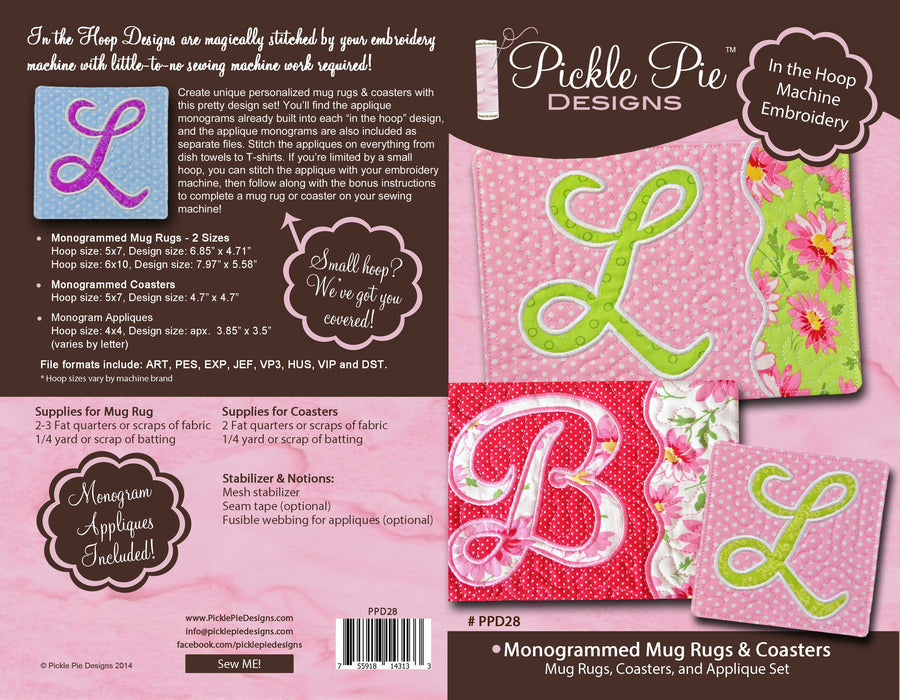 Monogrammed Mug Rugs In the Hoop Embroidery Design Collection