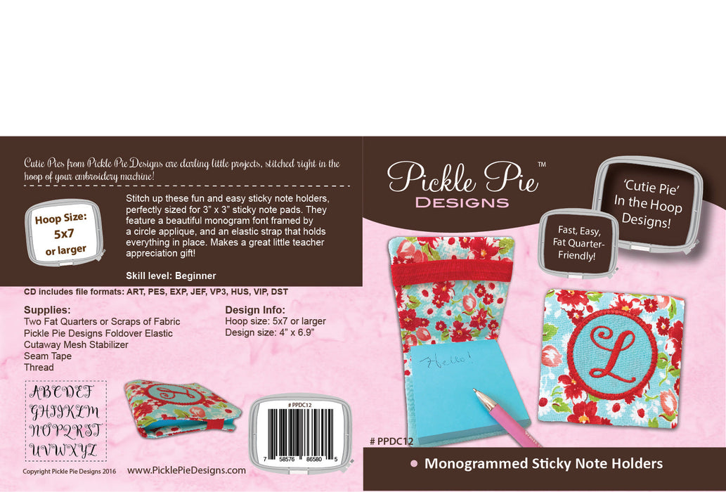 Monogrammed Sticky Note Holders In the Hoop Embroidery Design Collection