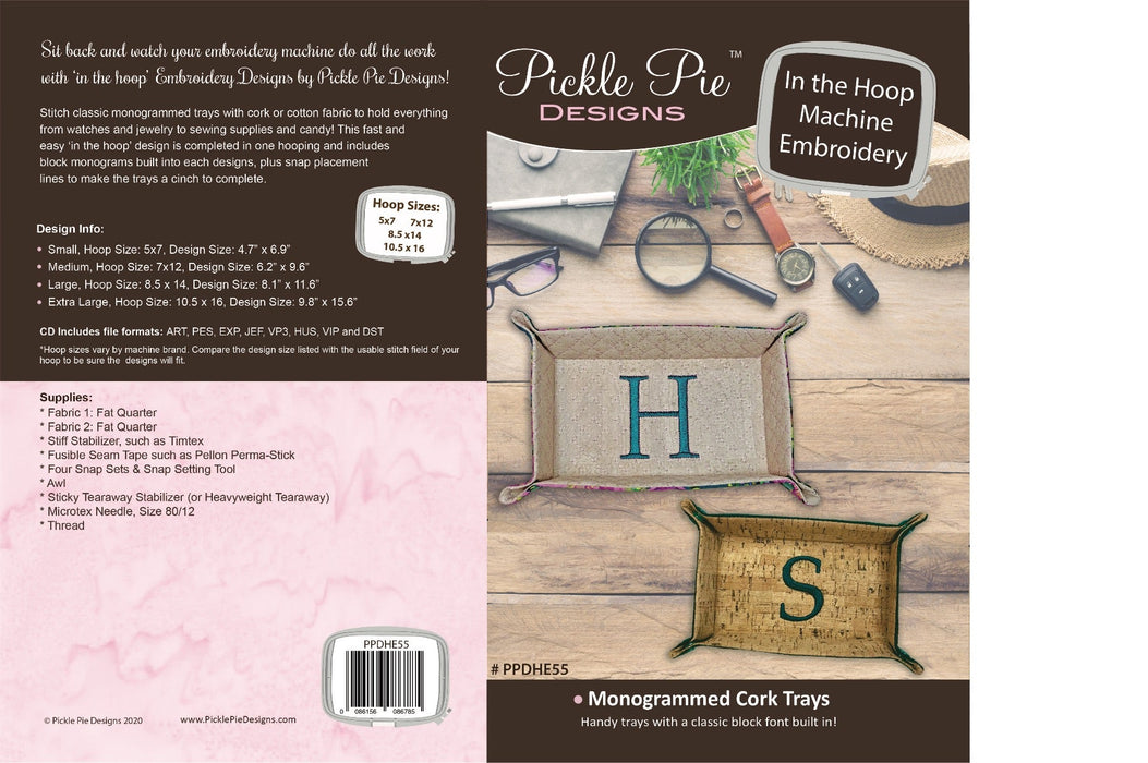 Monogrammed Cork Trays In the Hoop Embroidery Design Collection