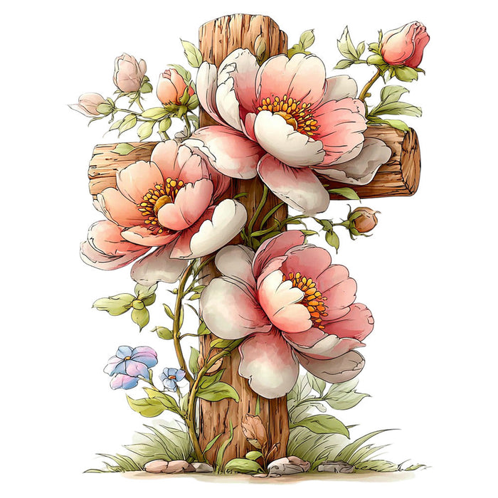 Old Rugged Floral Cross Fabric Panel 33