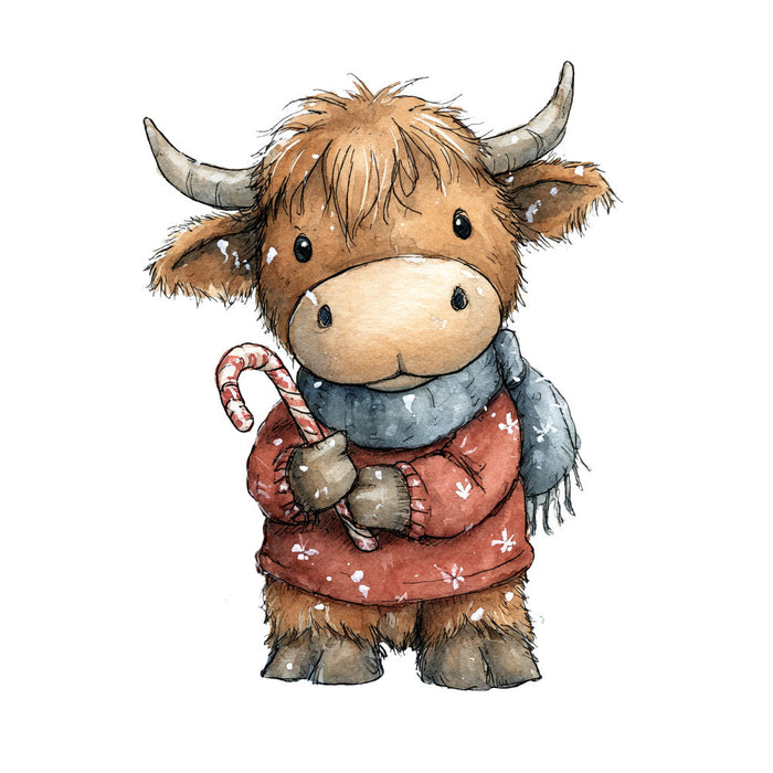 Vintage Christmas Highland Cows Fabric Panel 19