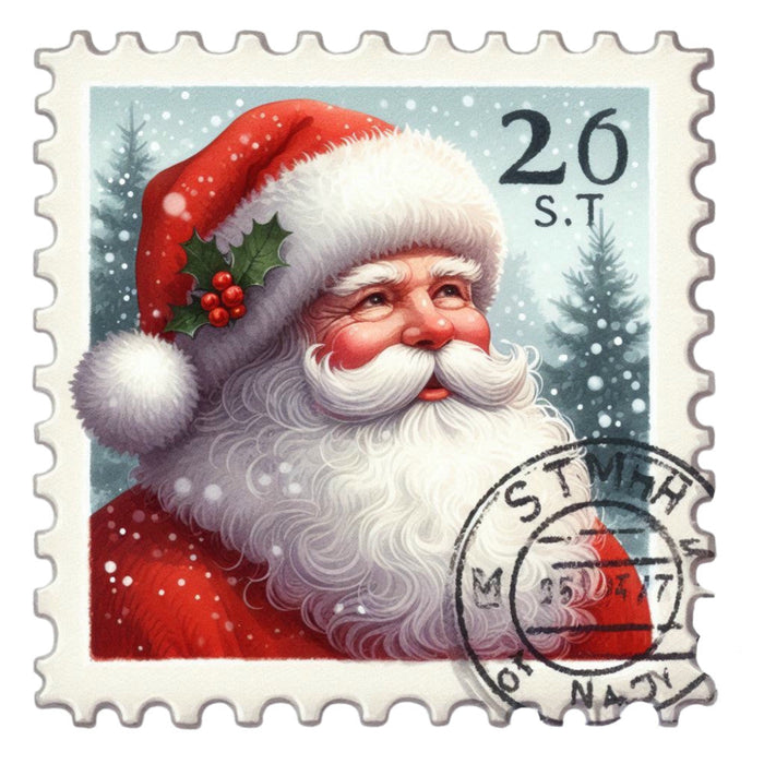Santa Claus Postage Stamps Fabric Panel 2