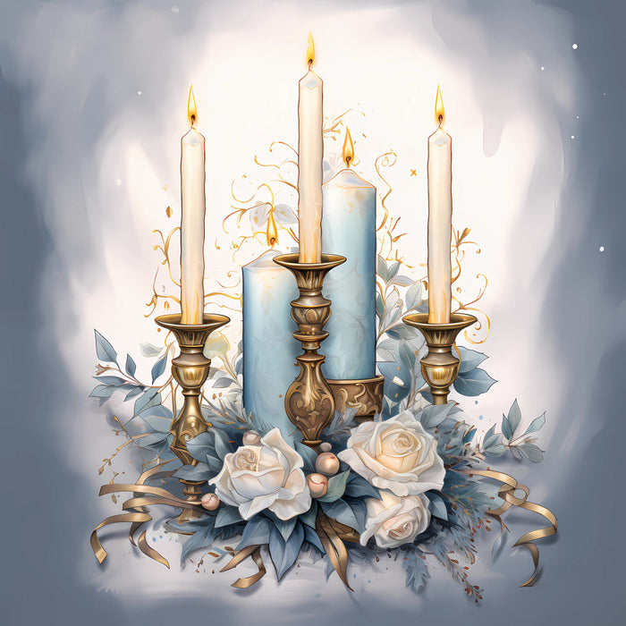 Light Blue and Gold Christmas Fabric Panel 19