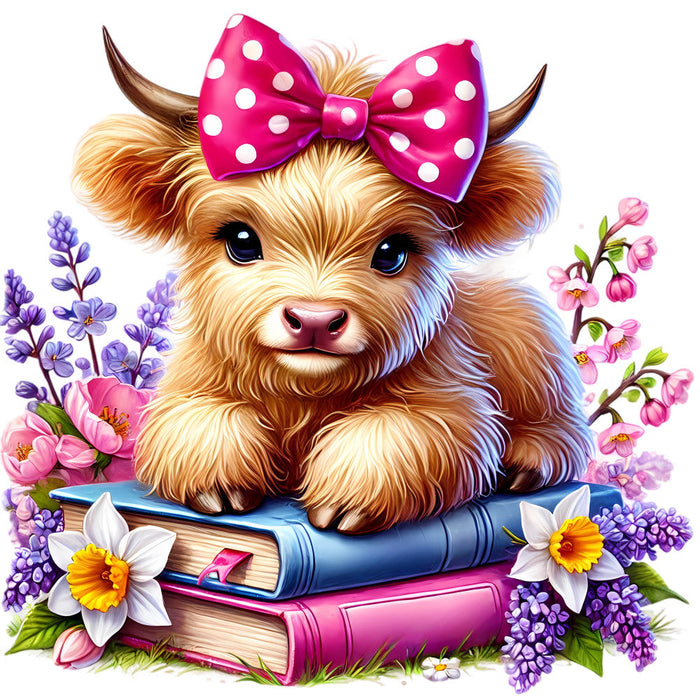 Springtime Highland Cows Fabric Panel 1