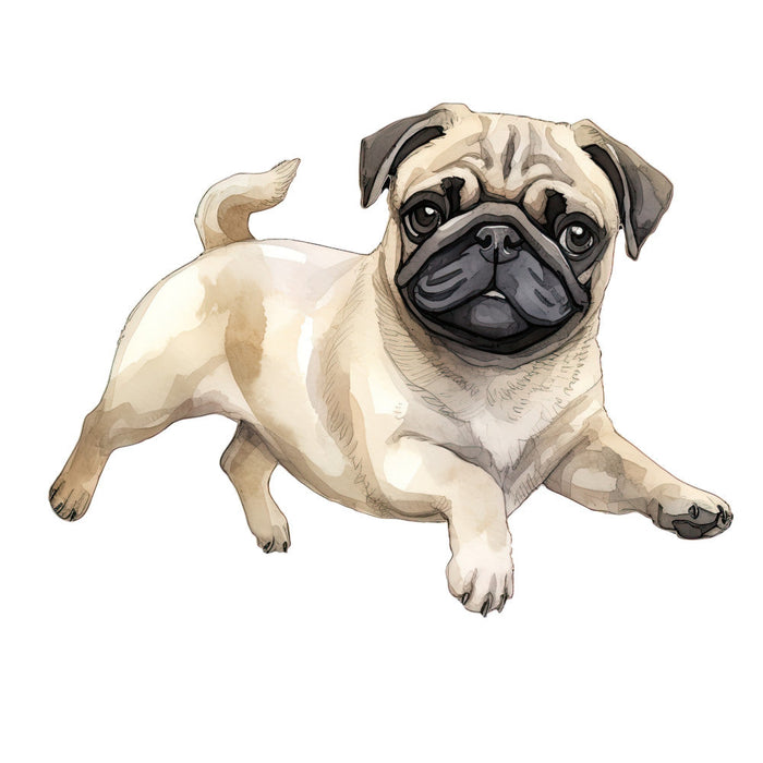 Watercolor Pug Fabric Panel 34