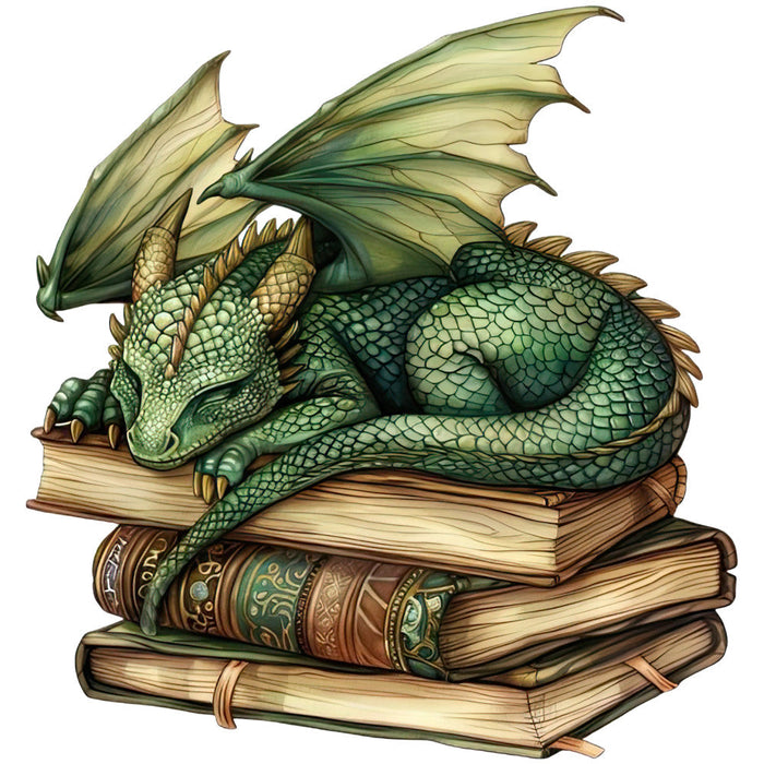 Dragon Sleeping on Books Fabric Panel 1