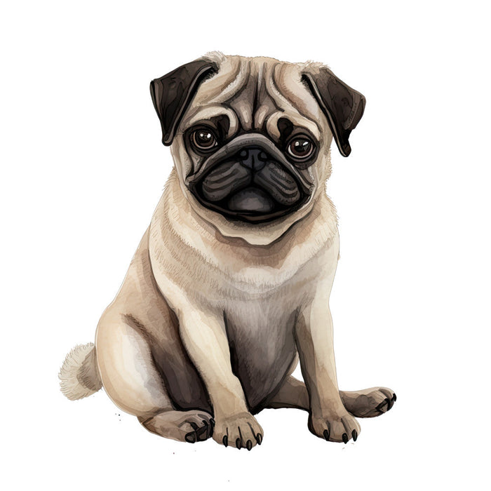 Watercolor Pug Fabric Panel 17
