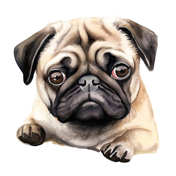 Watercolor Pug Fabric Panel 30