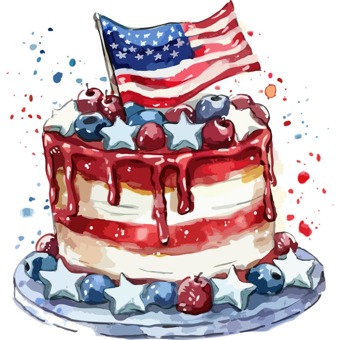 Watercolor 4th of July Fabric Panel 13