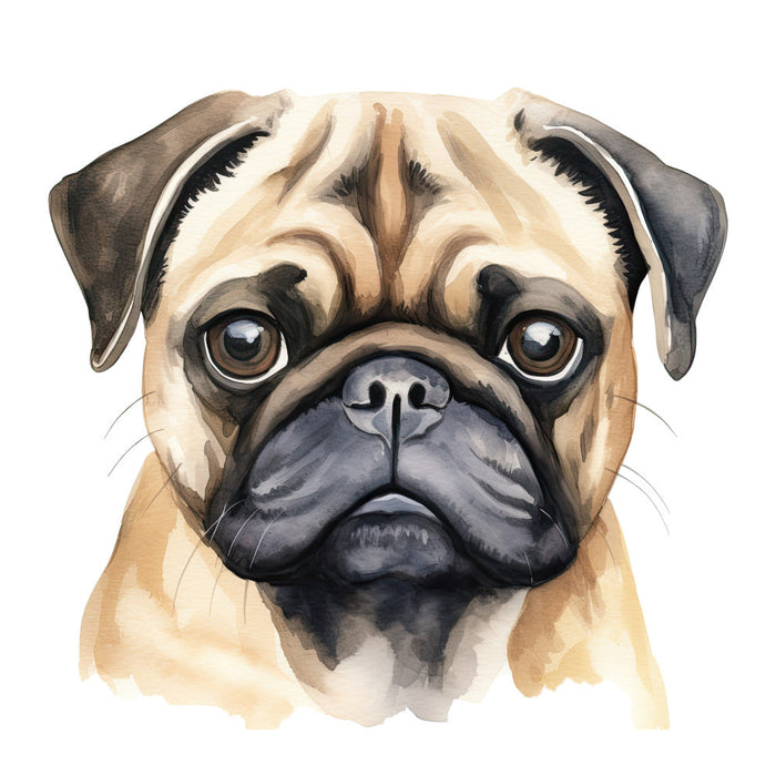 Watercolor Pug Fabric Panel 12