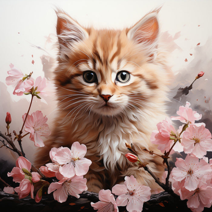 Watercolor Cats with Flowers Fabric Panel 3