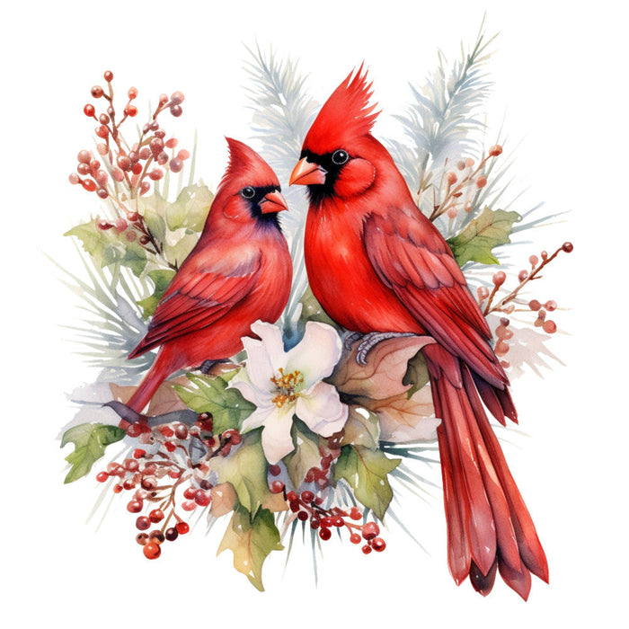 Cardinals on Flowers Fabric Panel 10