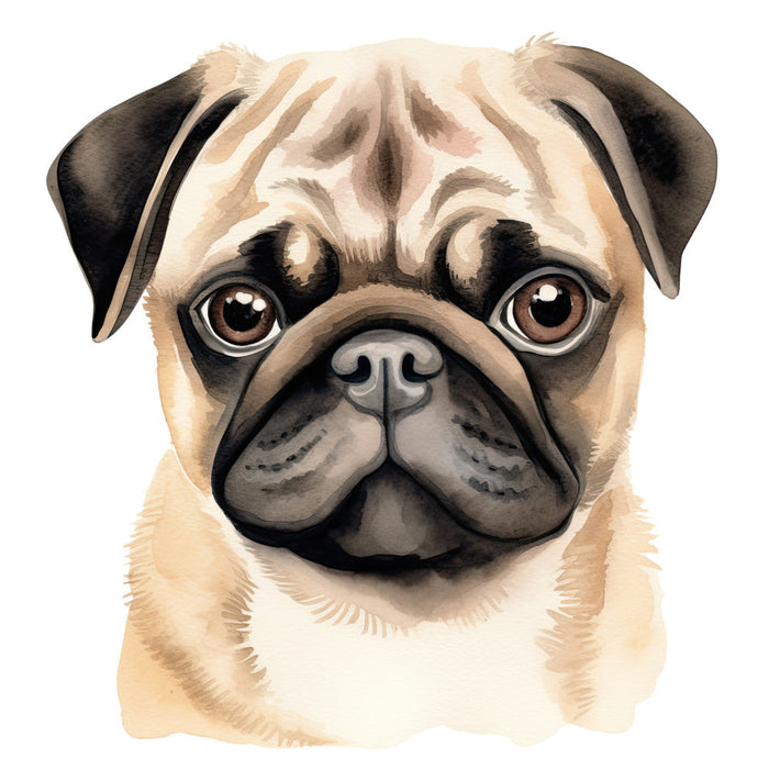Watercolor Pug Fabric Panel 14